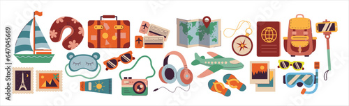Set of traveling essentials vector illustration