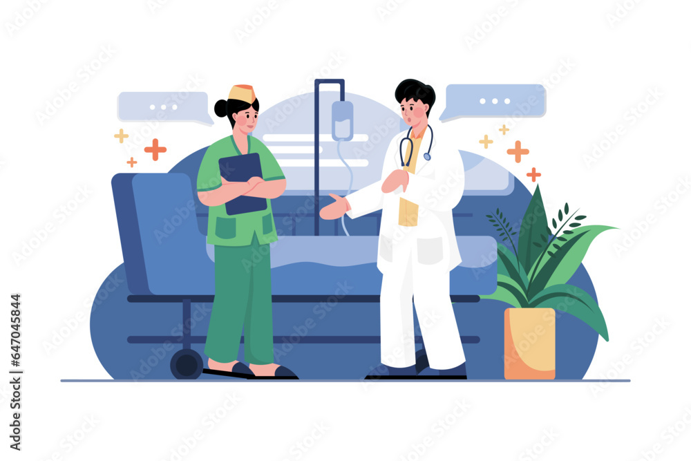 Fototapeta premium Nurses Discuss With A Doctor Illustration Concept