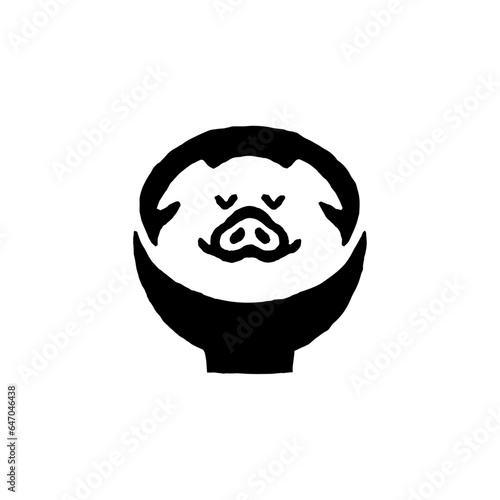 pig head in a bowl, Japanese ramen vector icon symbol, design