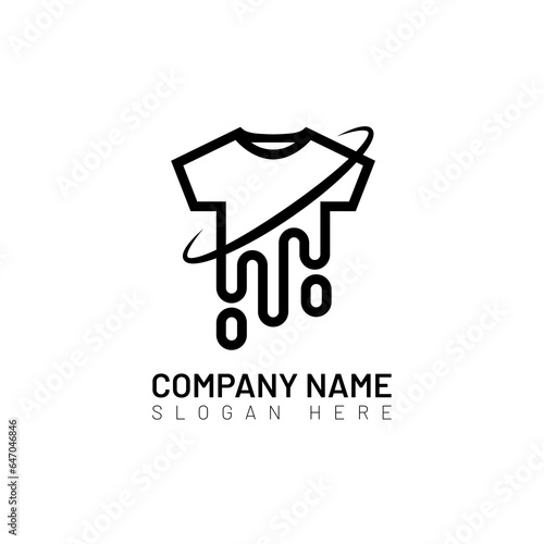 Modern laundry logo with clothes illustration, line art 