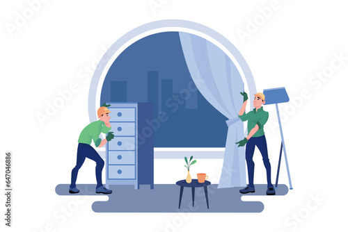 Construction workers arranging interior