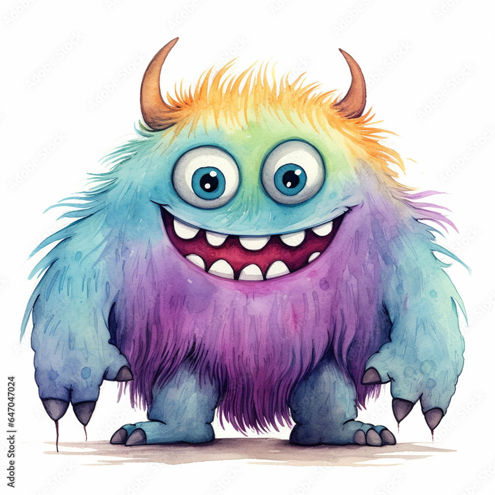 Adorable Watercolor Baby Monster Playful Magic