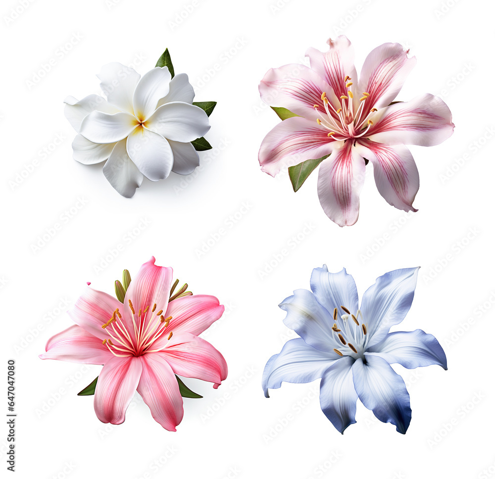 Image group of kadupul flower on white background. Nature. Illustration, Generative AI.