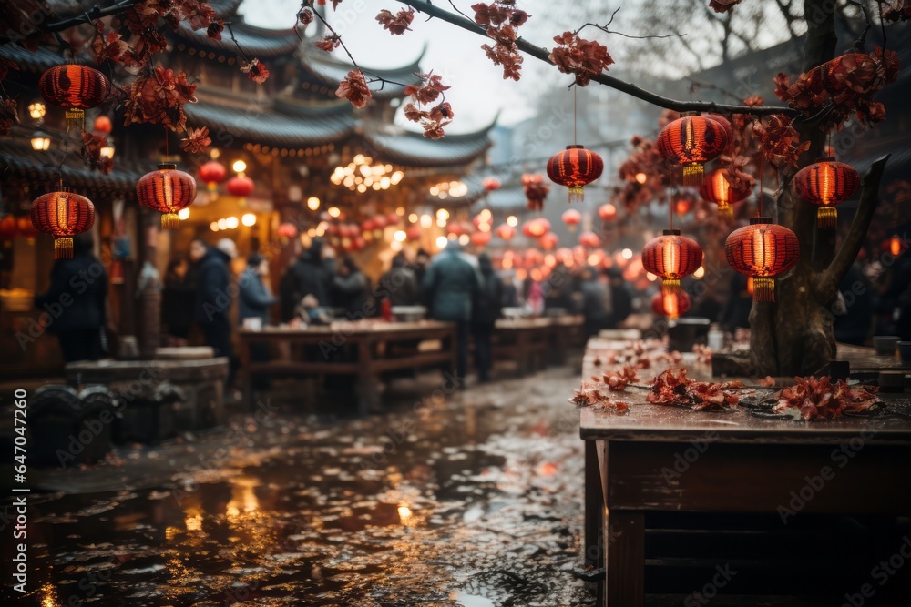 Bustling Chinese New Year Market, Generative AI