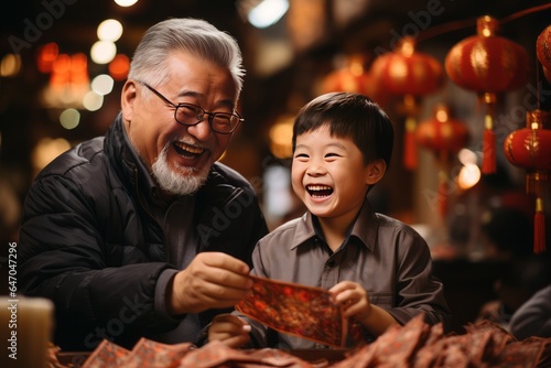 Child Excitedly Receiving A Red Envelope, Generative AI