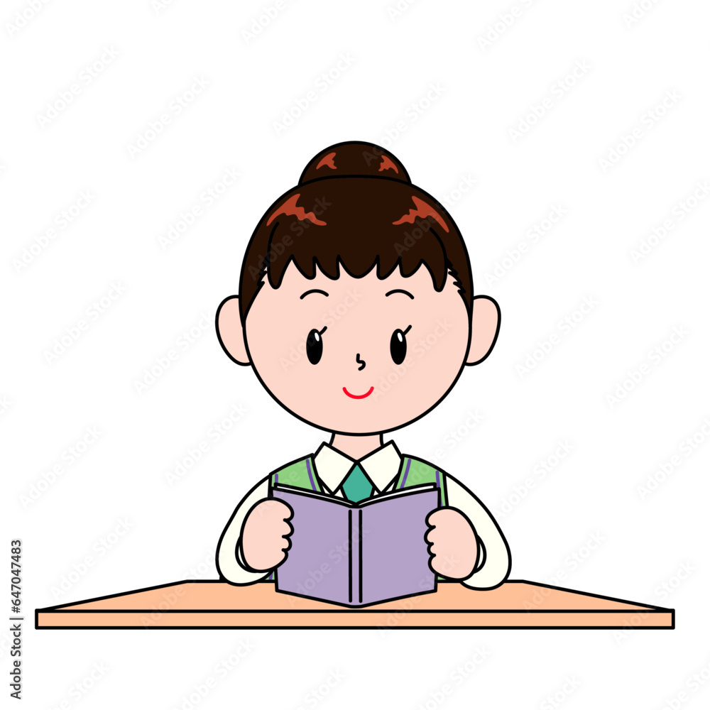 机に座って本を読む学生 机に座って本を読む学生