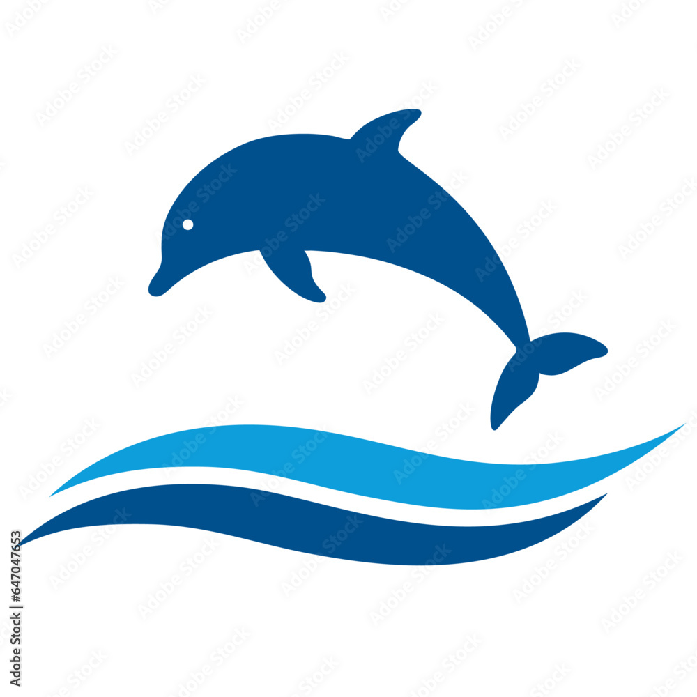Obraz premium Illustration logo for recreation and tourism.Dolphin jumping on the waves on a white background