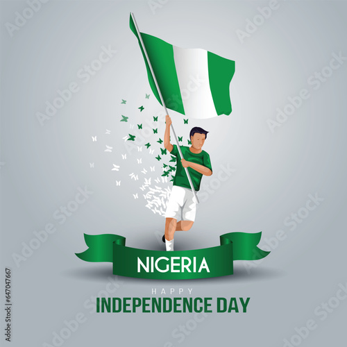 1st October Nigeria Independence Day template. man running with flag. vector illustration