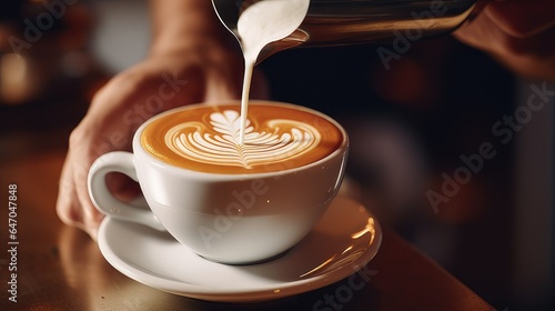 Barista make coffee cup latte art. generative AI