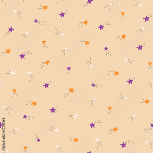 Halloween seamless pattern with stars. Trick or treat. Happy Halloween vector illustration in a flat style. Magic night sky. Ideal for holiday cards, decorations and gift paper
