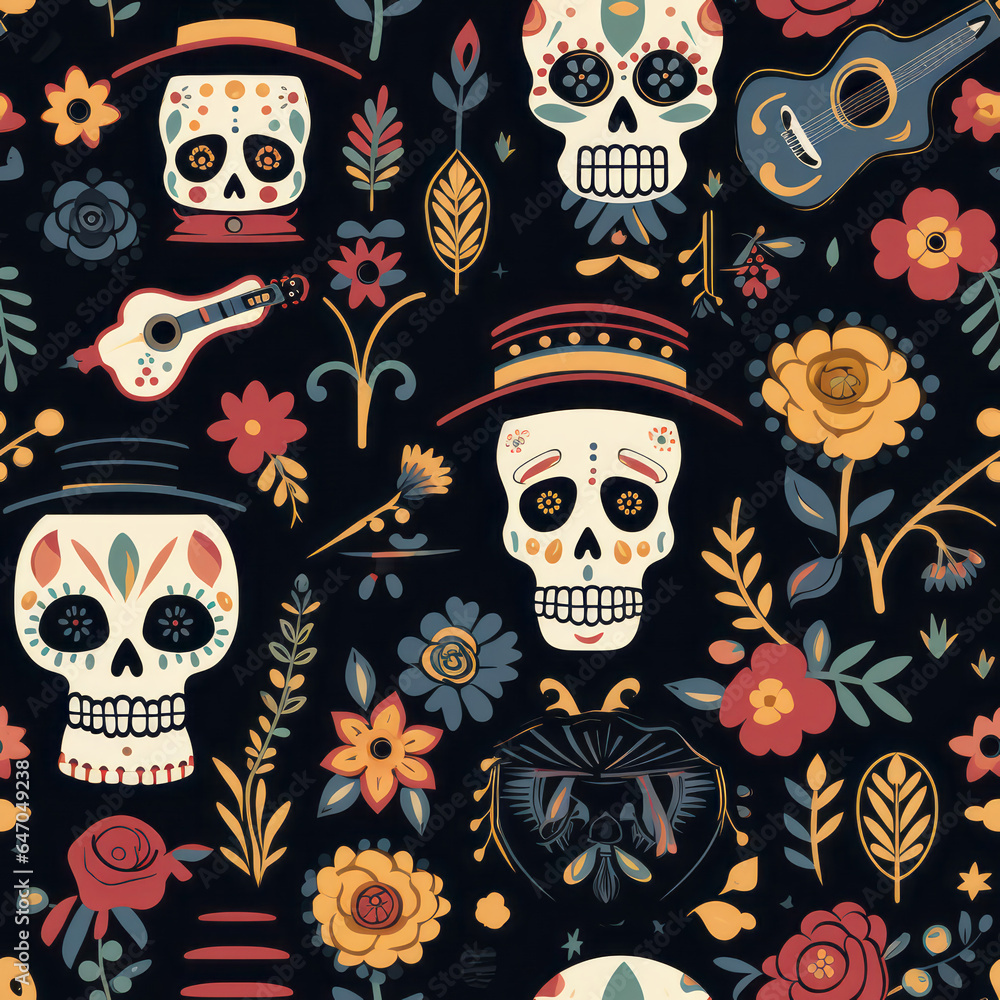 Day of the Dead, Dia De Muertos, Halloween Seamless Patterns