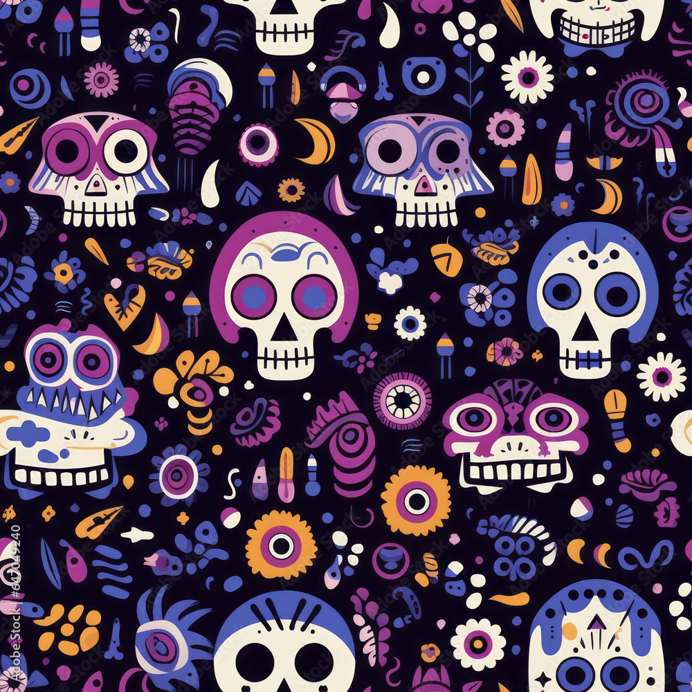 Day of the Dead, Dia De Muertos, Halloween Seamless Patterns Day of the Dead, Dia De Muertos, Halloween Seamless Patterns