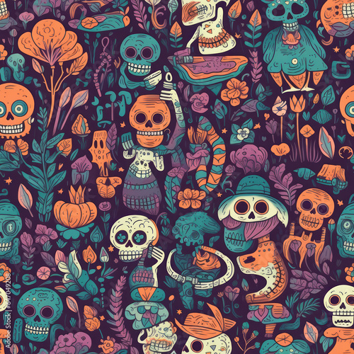 Day of the Dead, Dia De Muertos, Halloween Seamless Patterns