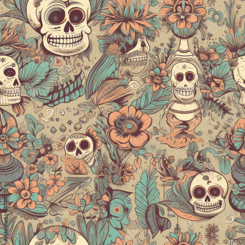 Day of the Dead, Dia De Muertos, Halloween Seamless Patterns