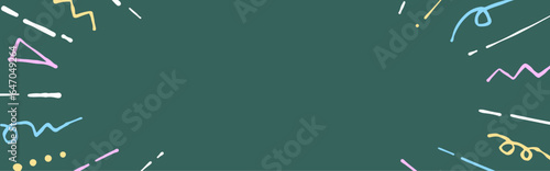 黒板にチョークのカラフルなラクガキ放射背景　横長ワイド