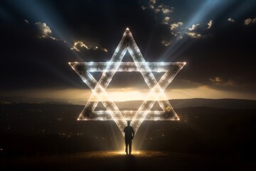 Lighting in the Sky Star of David. Minimalistic style. Pray for Israel