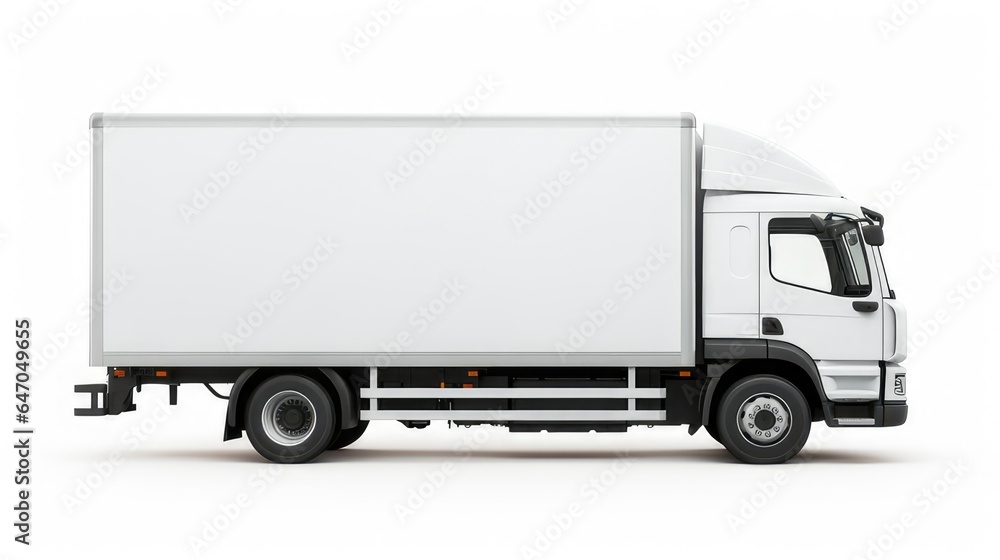 White Delivery Truck Side View. generative AI White Delivery Truck Side View. generative AI