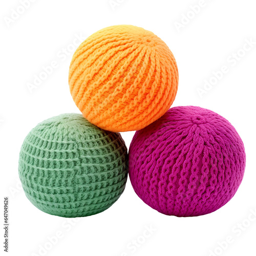 Knitted soft balls, transparent background, isolated image, generative AI 