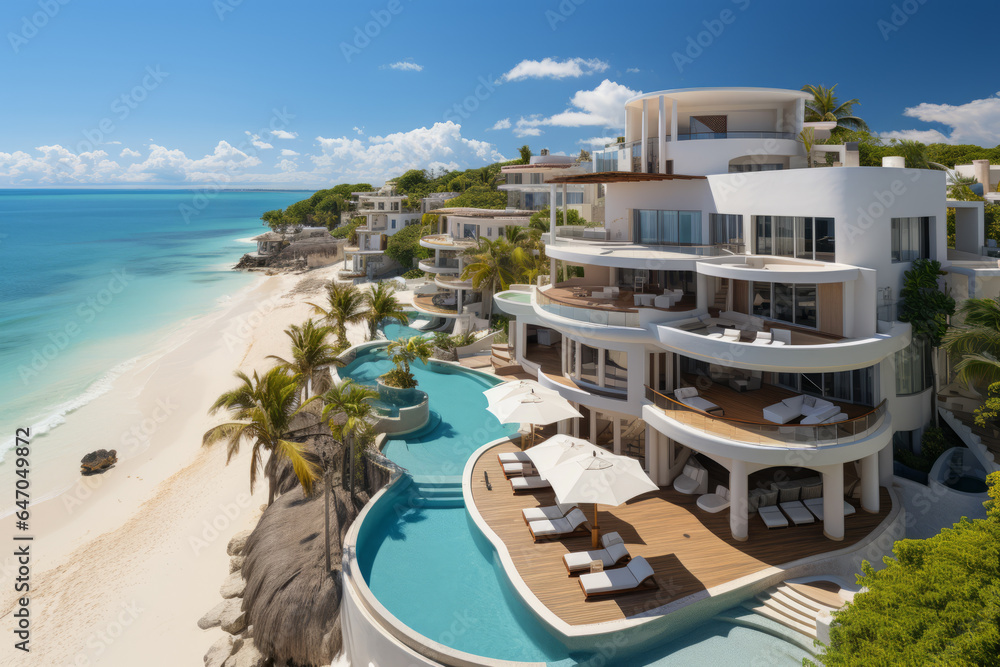 Fototapeta premium Luxurious Beachfront Resort, Generative AI