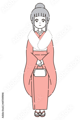 着物を着た女性のベクターイラスト2
