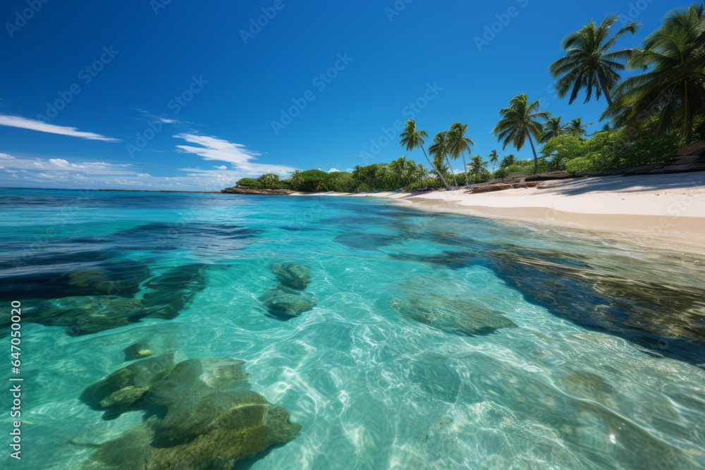 Pristine Tropical Island Beach, Generative AI Pristine Tropical Island Beach, Generative AI