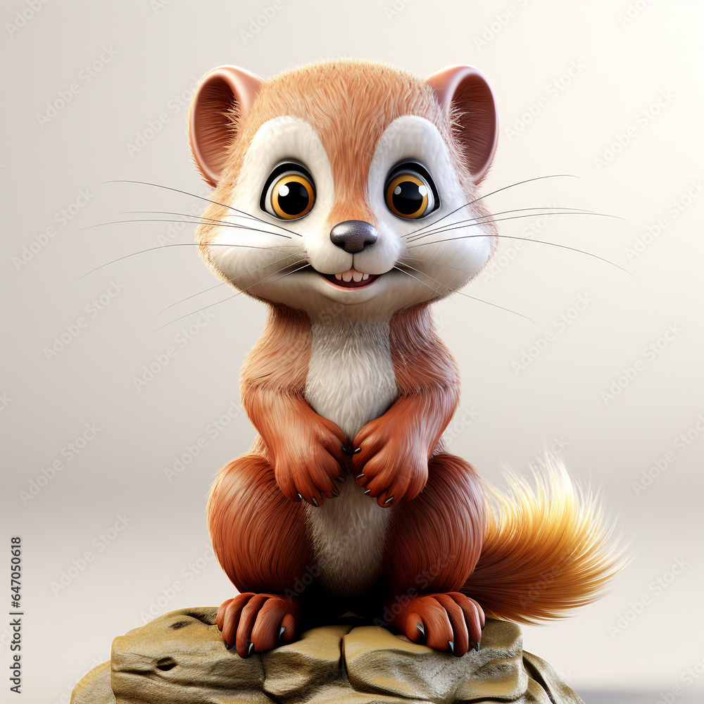 3d cartoon cute ferret