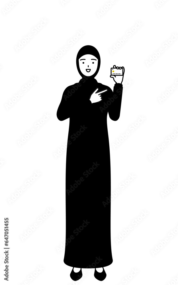 Muslim Woman recommending credit card payment. Muslim Woman recommending credit card payment.