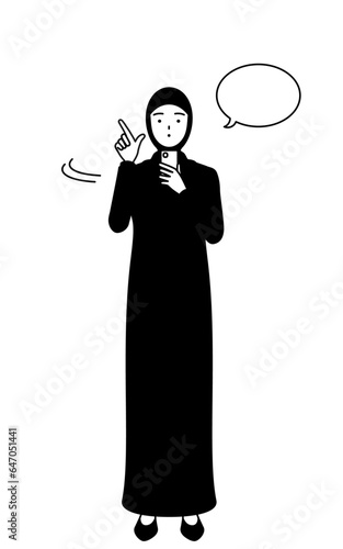 Muslim Woman operating a smartphone.