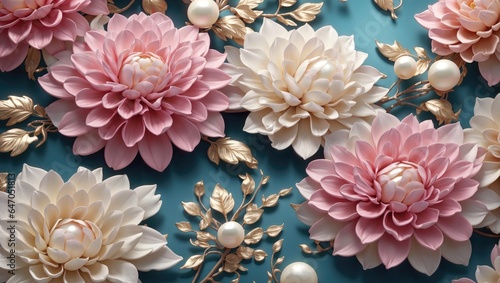 "Dahlia Elegance: Captivating Floral and Pearl Seamless Pattern for Various Applications" © MdRifat