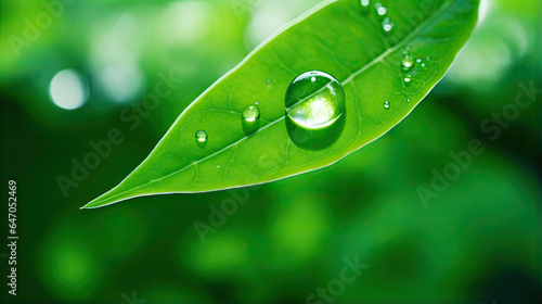 green leaf with water droplet , carbon footprint and carbon credit to limit global warming from climate change