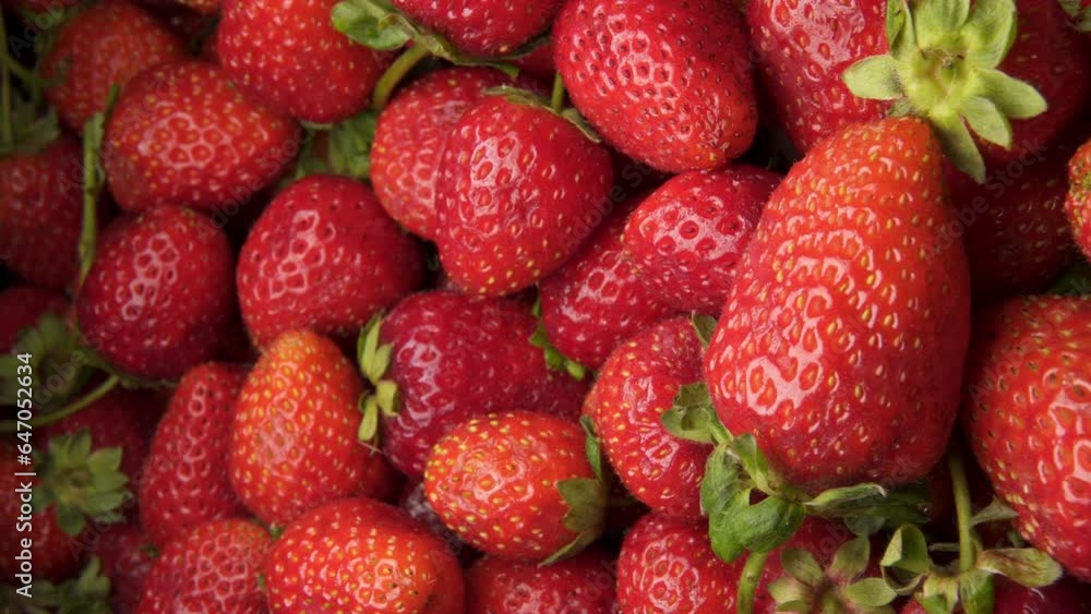 Vertical video. Strawberries close up. Slow camera movement Vertical video. Strawberries close up. Slow camera movement