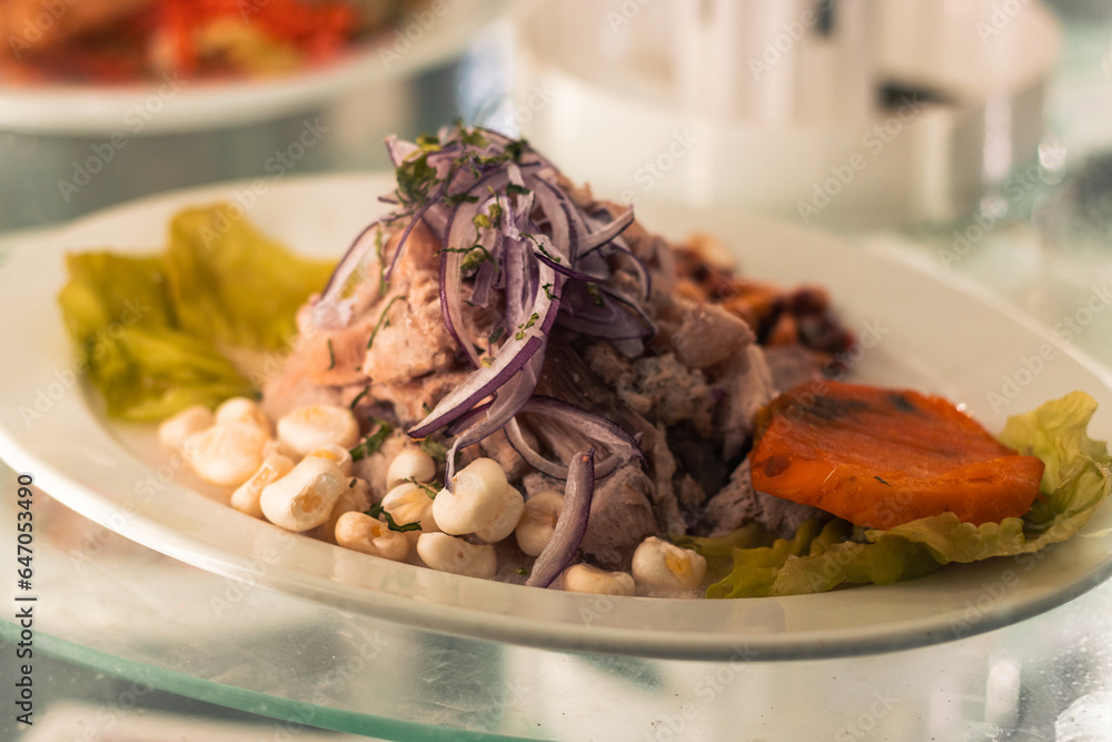 menu and fresh dishes from a restaurant with Chilean sea food ready to be served and enjoyed. seafood soup, Chilean salad menu and fresh dishes from a restaurant with Chilean sea food ready to be served and enjoyed. seafood soup, Chilean salad
