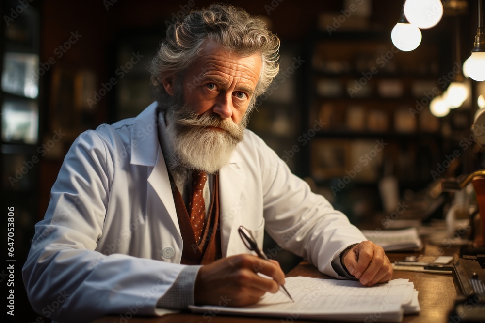 Doctor reviewing medical charts with a focused expression, Generative AI Doctor reviewing medical charts with a focused expression, Generative AI