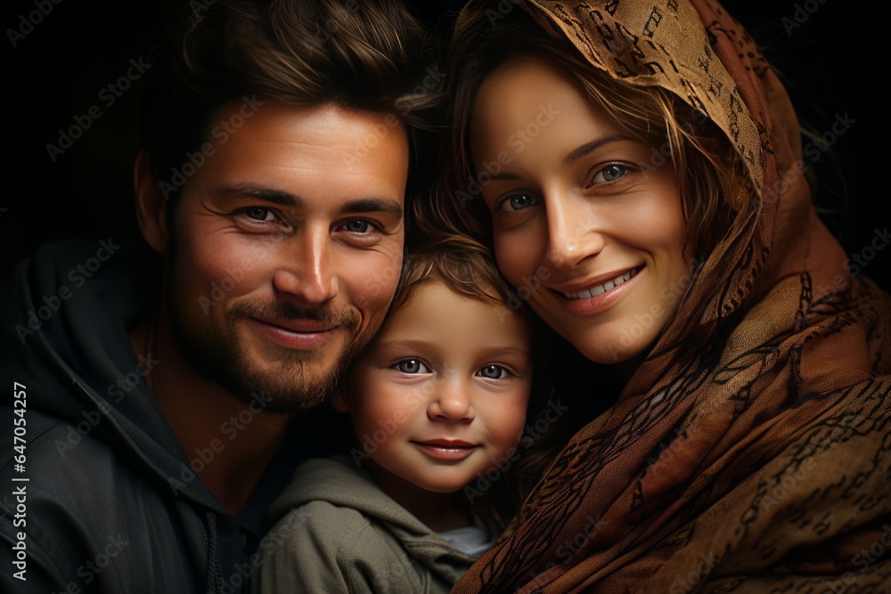 Tender family portrait with the newborn cradled between parents, Generative AI Tender family portrait with the newborn cradled between parents, Generative AI