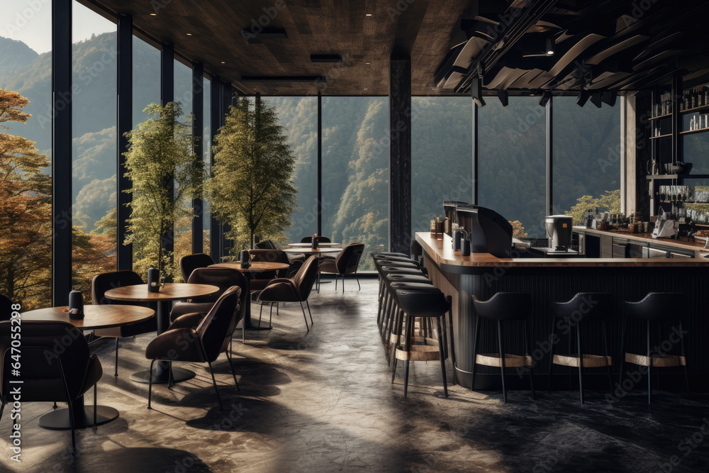 Fototapeta premium modern coffee shop with nice landscape