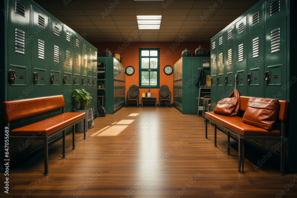 Locker room at a health club, offering storage for workout clothes and personal items, Generative AI Locker room at a health club, offering storage for workout clothes and personal items, Generative AI