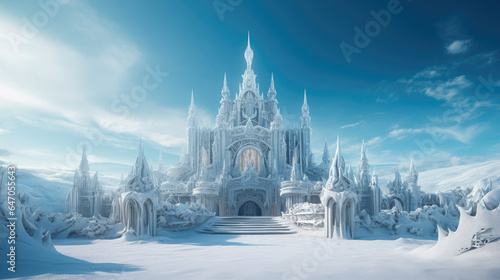 Wallpaper capturing a fantasy castle's mystical essence, standing tall in a serene snowy expanse © Sachin