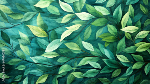4K green leaves wide wallpaper design  watercolor painted leaves in an abstract pattern on a cloth background. wallpaper backdrop 16 9 aspect ratio. high-resolution wallpaper. leaf  nature  autumn.