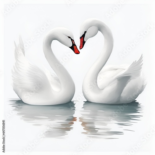 illustration of two beautiful swans in love going for a kiss, valentine day concept