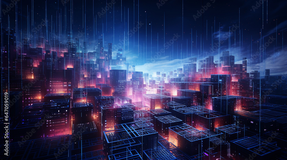 Digital Data Landscape: Advanced AI-driven Data Analysis in Futuristic Cybernetic Network, 3D Rendering