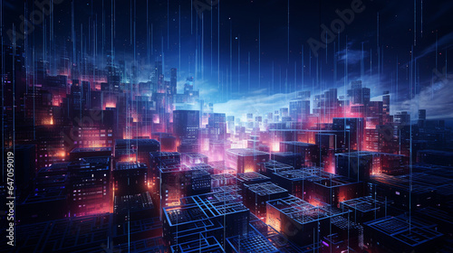 Digital Data Landscape  Advanced AI-driven Data Analysis in Futuristic Cybernetic Network  3D Rendering