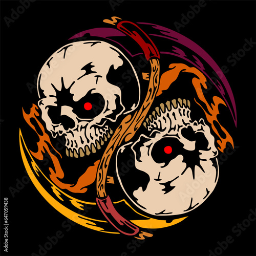 vector artwork illustration tracing round mirror skull head and scythe 