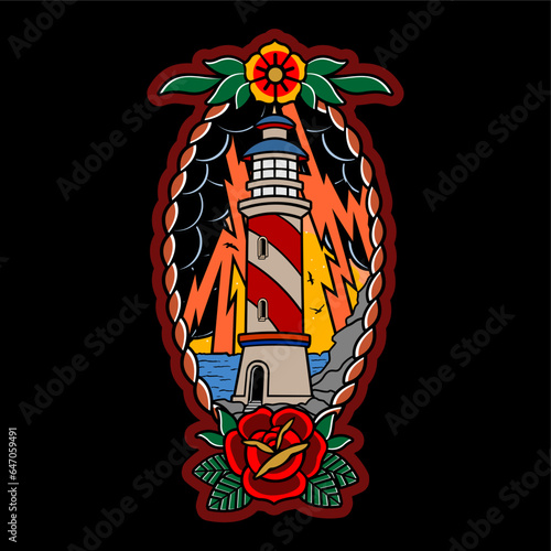 illustration vector of traditional flash tattoo japanese and american style