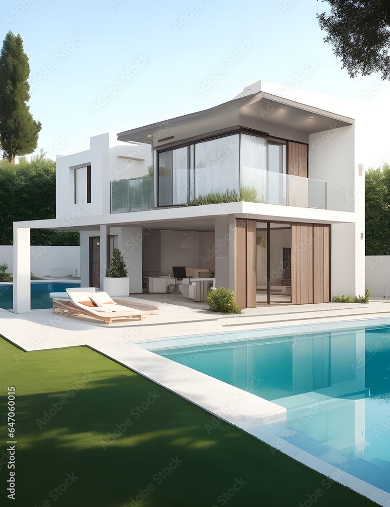 A modern villa with swimming pool
