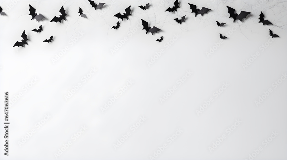 Obraz premium Black bats on white background. Halloween decoration concept. Generative AI