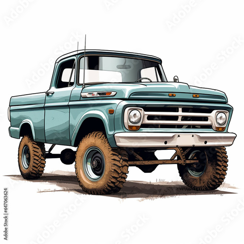Reliable pickup truck on white background