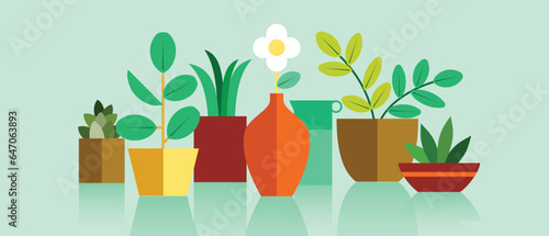 Set of Plants, Flower, Vases.