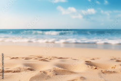 Closeup sand with blurred sea background. Summer holiday.