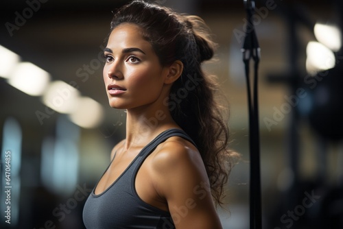 Portrait of beautiful woman working out at the gym fitness center © Denis