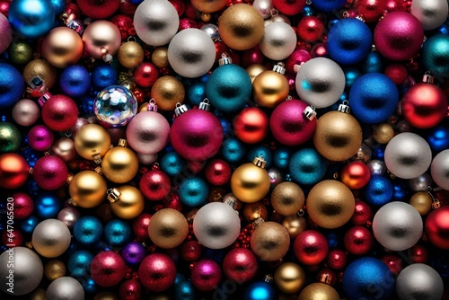 A collage of round Christmas bulbs or balls of various colors. © freelanceartist